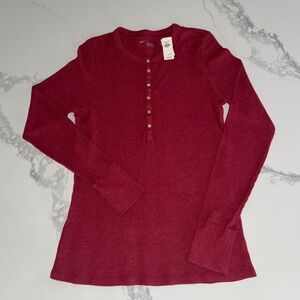 Aerie Waffle Rib Long Sleeve Henley Top, Red